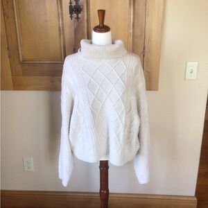 Cozy White Chunky Cable Knit Turtleneck Sweater